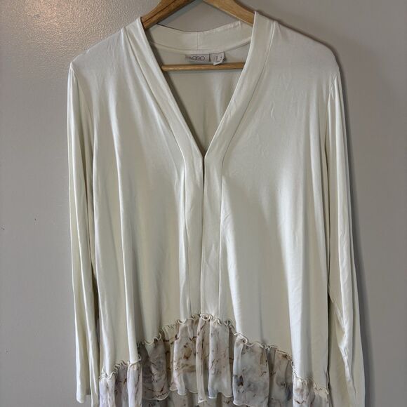 Logo By Lori Goldstein Cardigan Ivory Long Sleeve Kimono Minimalist Sz Large - Picture 2 of 9